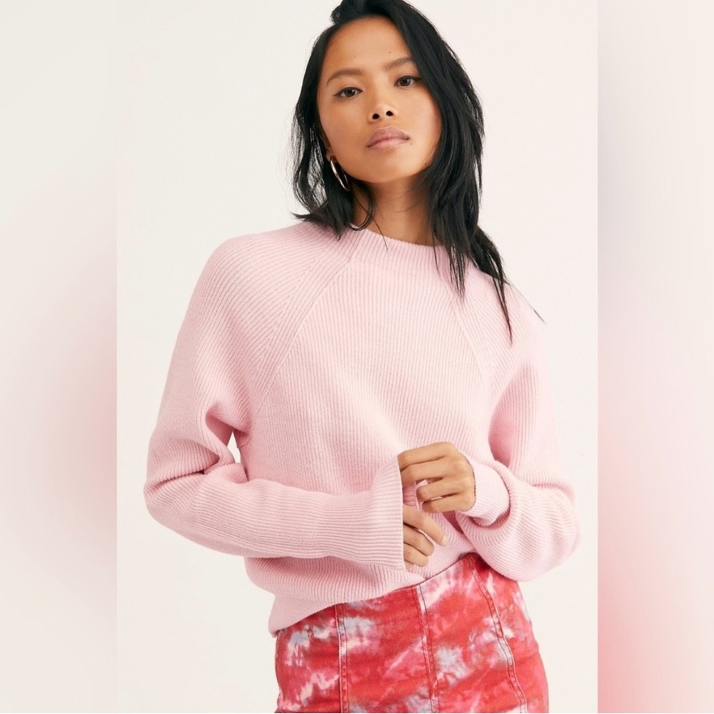Free People Pink‎ Ribbed Mockneck Sweater